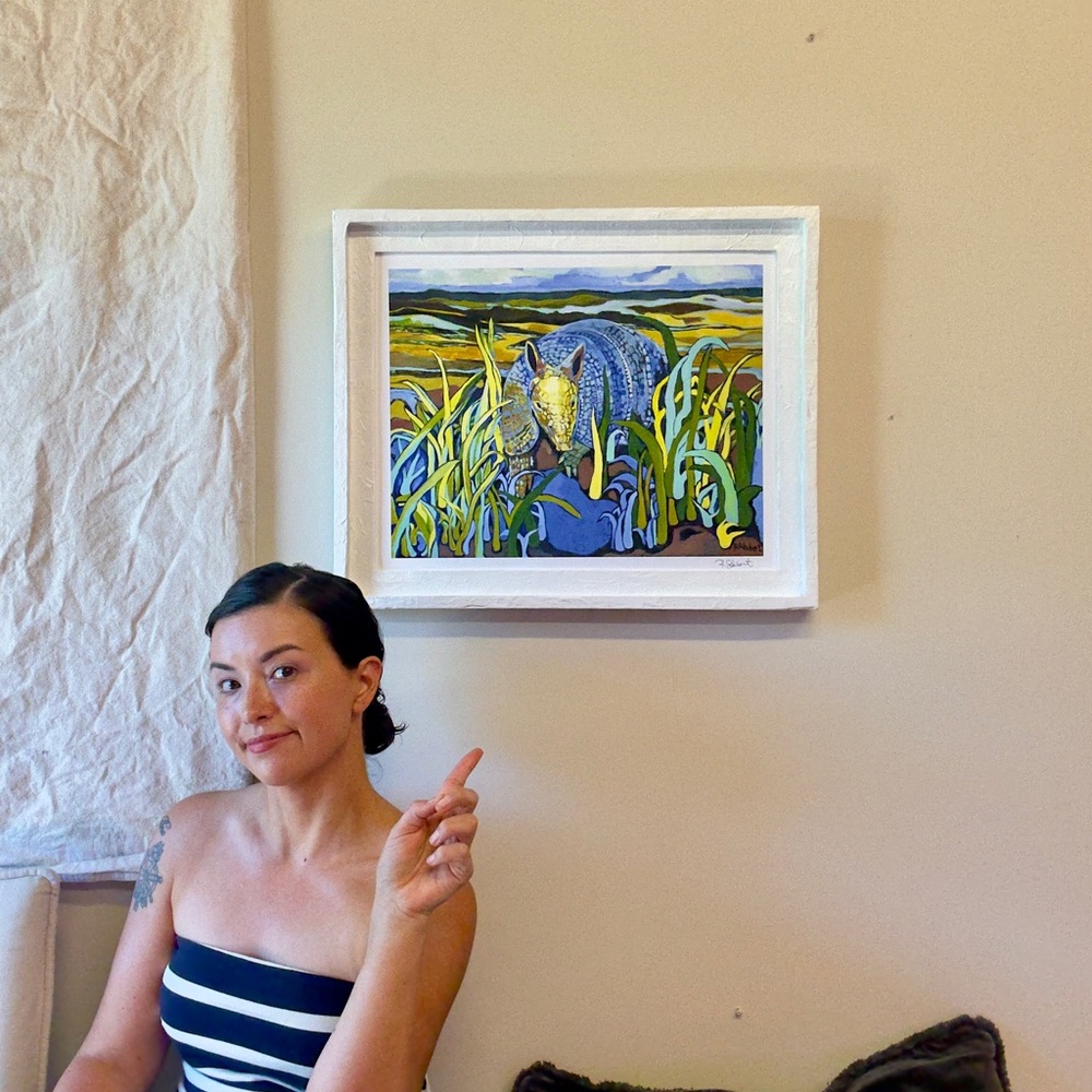 Large 16x20” Blue Armadillo Museum Quality Fine Art Print - Unframed wall Art